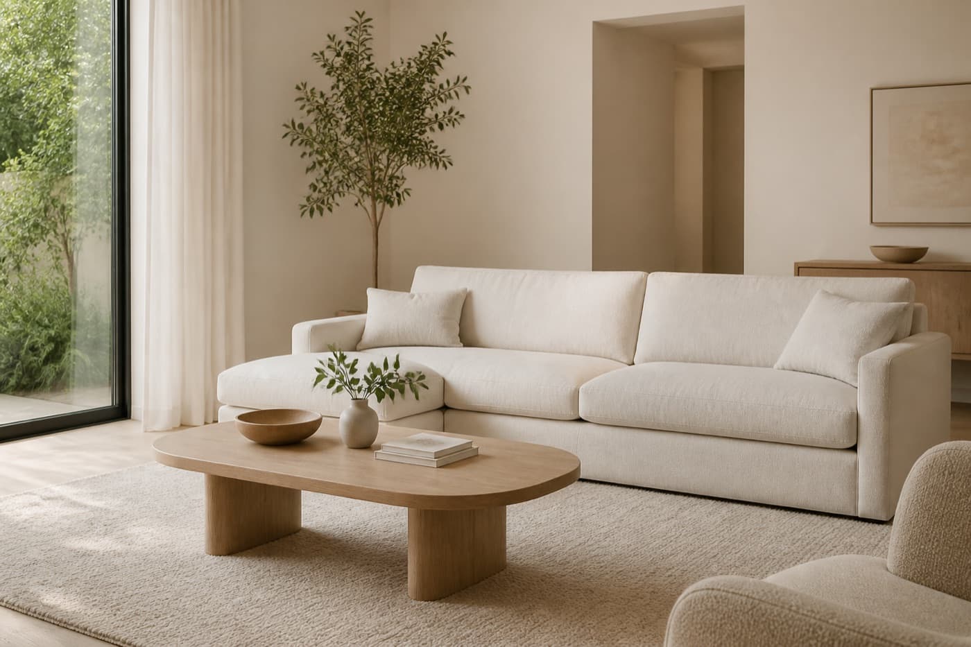 A cream living room used as a saved space for comparison