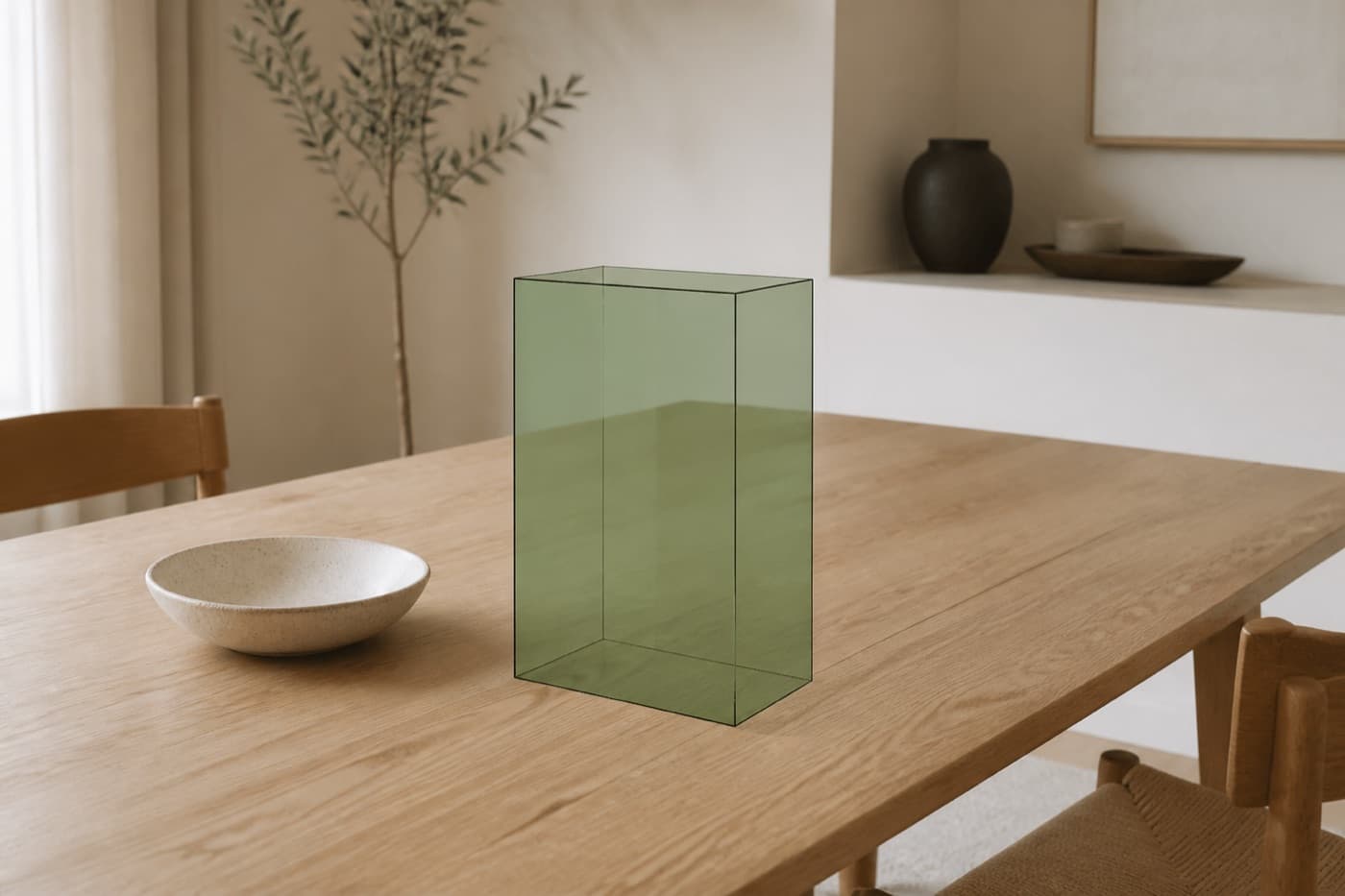 RoomFit AR preview of a small object on a table at true size